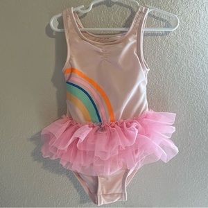 Cat And Jack Girls size 4 Pink Swim Suit One Piece Rainbow Tutu